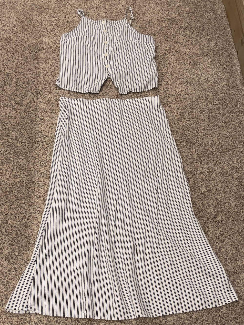 a new day White and Navy Striped Two-Piece Skirt Set